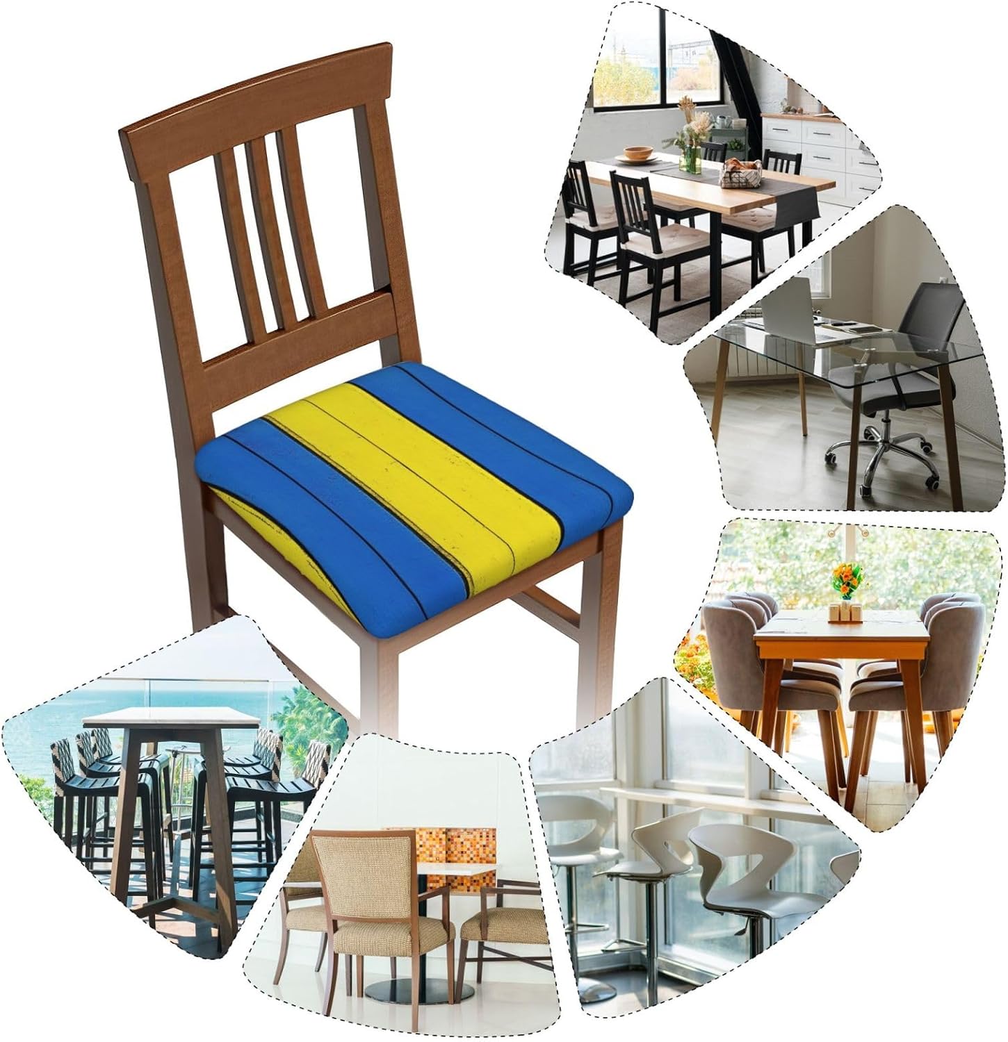 Yellow and Blue Stripes Print Square Cushion Covers 6 Pcs Set Elastic Non-Slip Seat Cushion Slipcovers Pet Furniture Protectors for Chair, Sofa