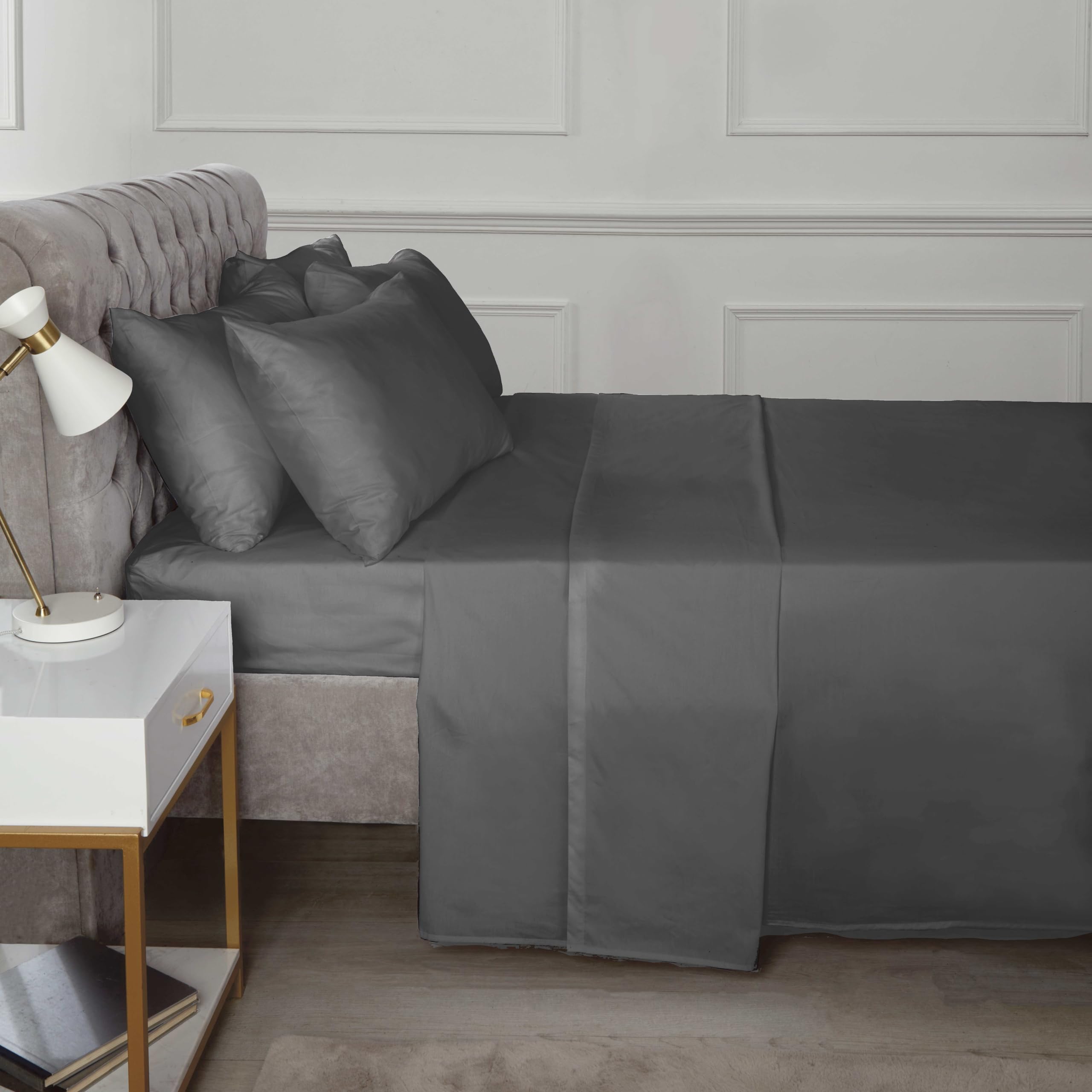 Rapport Home 16" Deep Flat Sheet 180TC Percale Sheet (Charcoal, Double)