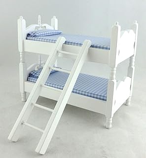 Dollhouse Miniature 1:12 Scale White and Blue Bunkbeds with Ladder #T5350
