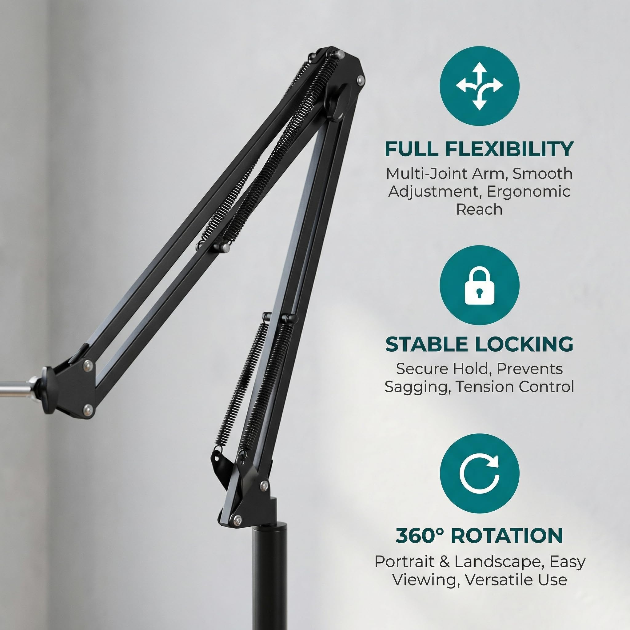 Supporto Tablet da Pavimento con Braccio Pieghevole 360° Rotazione Compatibile Telefono Tablet 12-25 cm