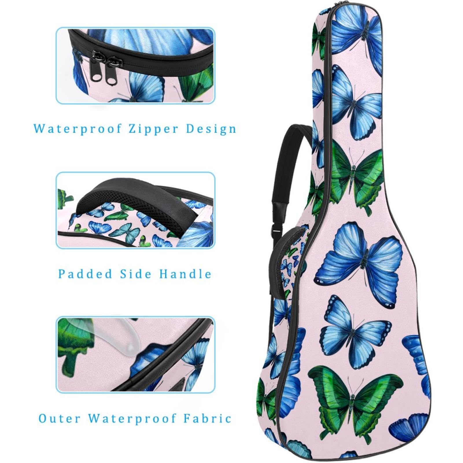 Torba na gitarę akustyczną wodoodporny plecak na gitarę grubo miękki wyściełany motyl klasyczna obudowa na gitarę, wielobarwny, 42.9x16.9x4.7 in, Organizer do torby