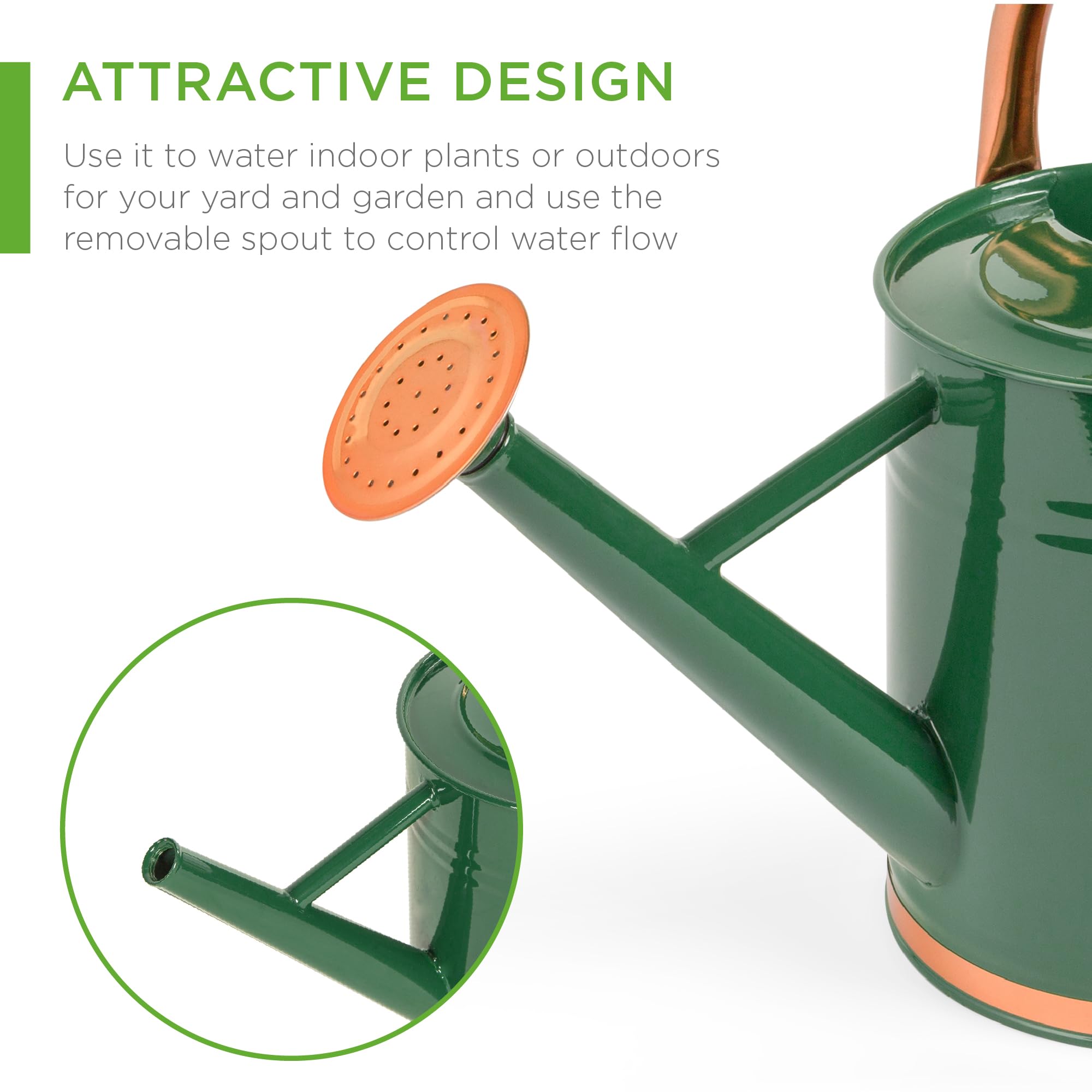 Best Choice Products Annaffiatoio da giardinaggio leggero da 1 gallone in acciaio zincato con O-Ring, manico superiore e accenti in rame