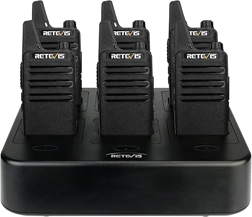 Retevis RT22 Walkie Talkies recargables manos libres radio bidireccional de 2 vías paquete de 6 con cargador multibanda de 6 vías
