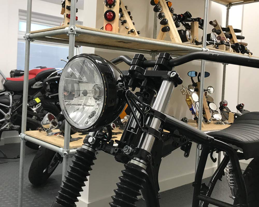Alchemy Parts Reflektor motocyklowy 19,1 cm z pierścieniem LED Halo Prime do Royal Enfield Continental GT Interceptor 650 Street Café Racer, czarny błyszczący