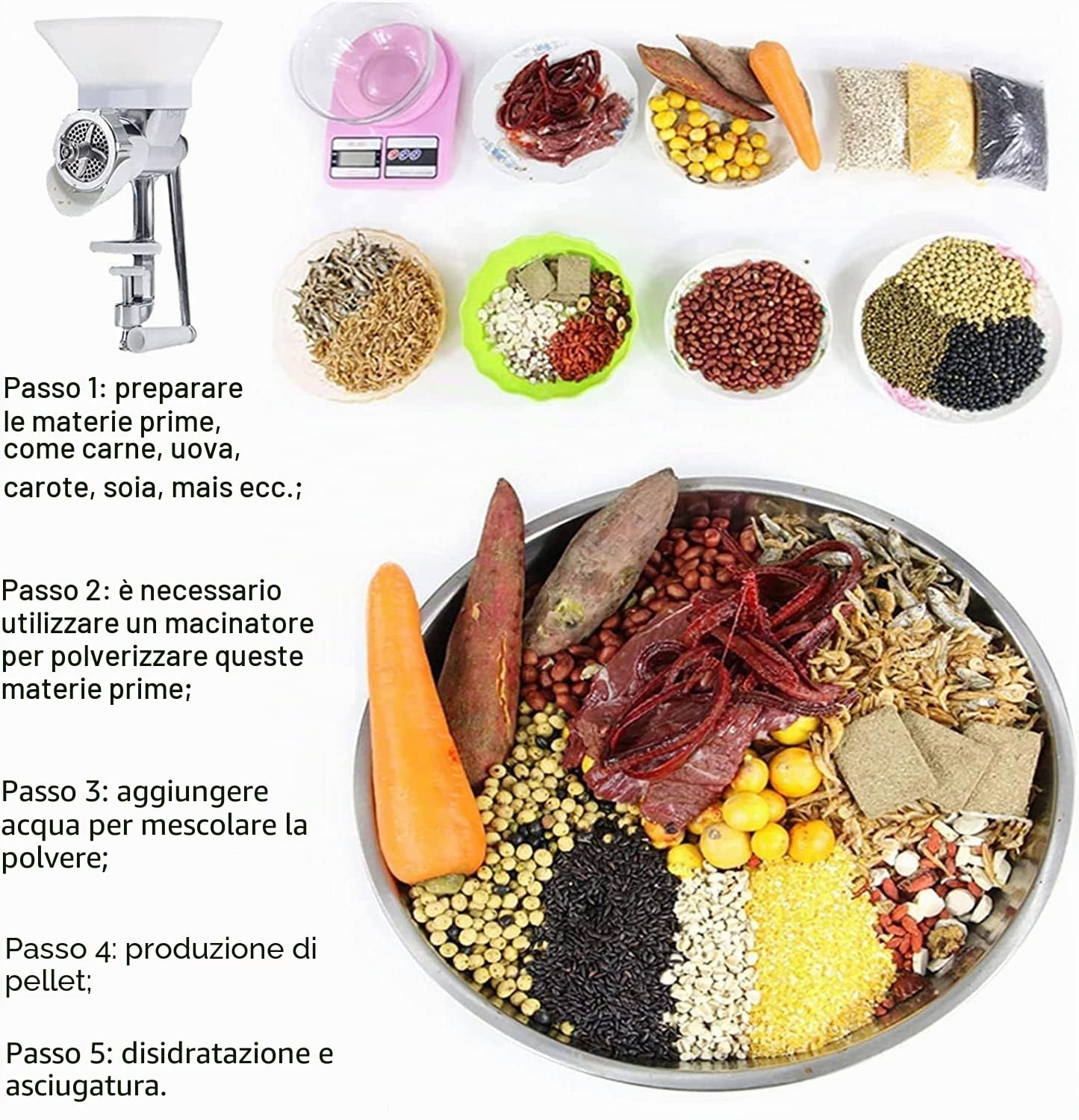 Pellettatrice manuale per mangimi per animali domestici, produttore di mangime per gatti per cani domestici, granulatore per esche per la pesca di uccelli, stampi 1.5/2/2.3/2.5/3/3.5/4/5/6mm opzionali