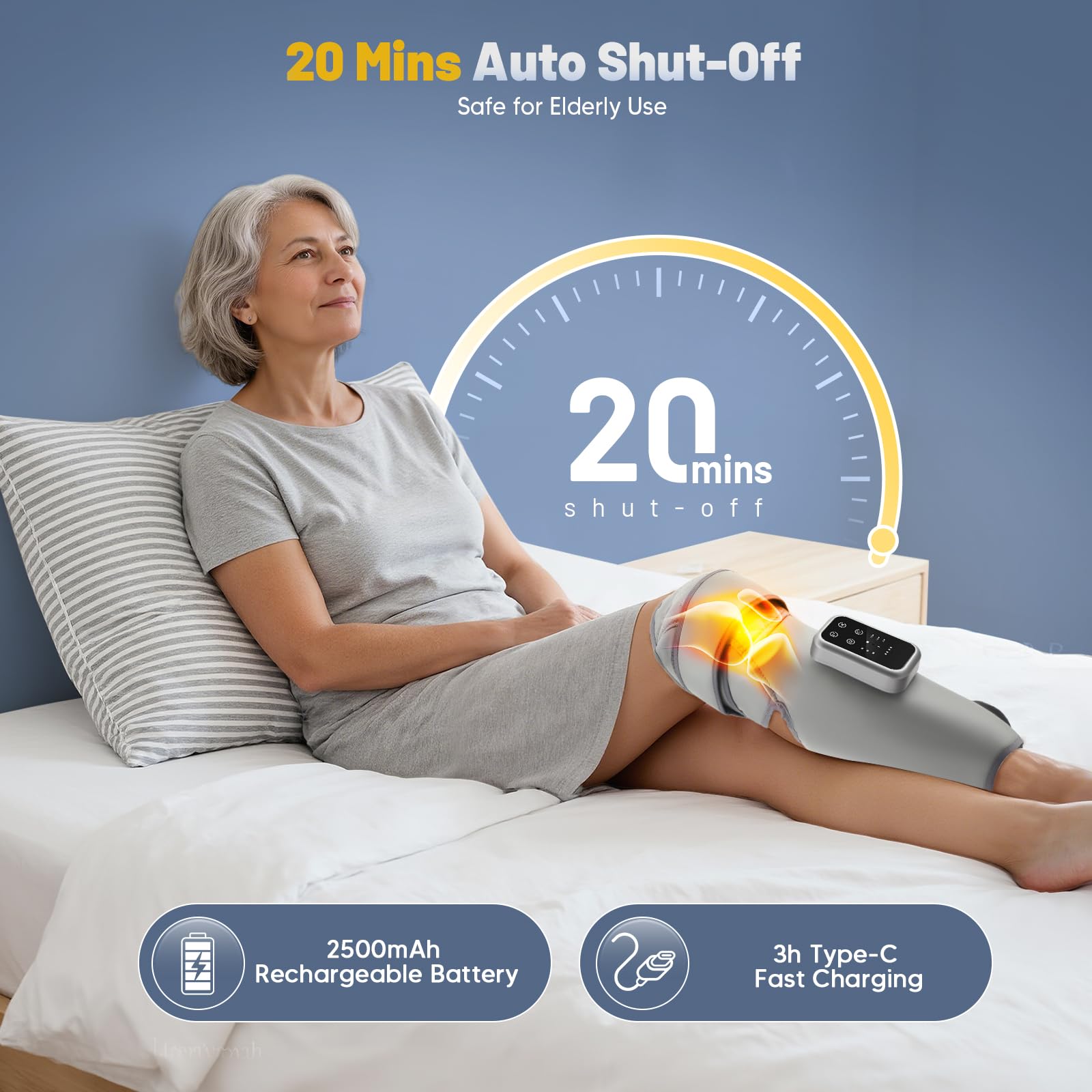 Massaggiatore 2 in 1, protezione completa per ginocchia e polpaccio, dispositivo di drenaggio linfatico, 3 modalità e 3 livelli di calore, cinghie regolabili a 360°, massaggiatore per gambe