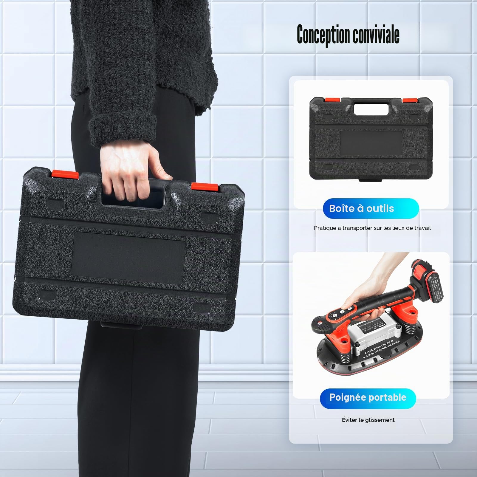 Outil de vibration pour carrelage avec ventouse électrique à 6 vitesses réglables pour granit, verre, carrelage, porcelaine
