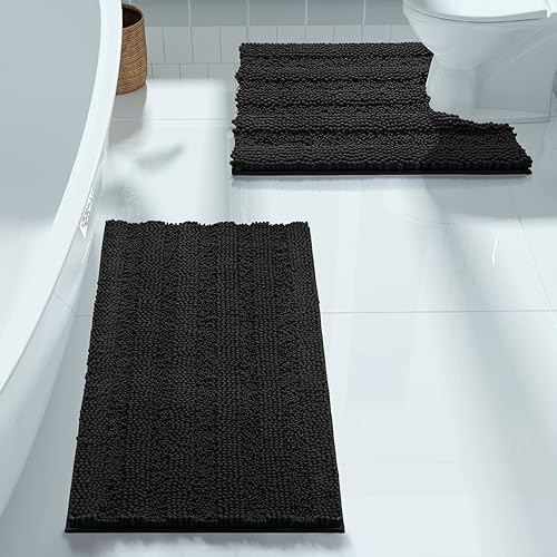 Miniatura 8 de Yimobra Juego de 2 alfombras de baño de felpilla de lujo, extragruesas, antideslizantes, de secado rápido, en forma de U, de microfibra mullida y