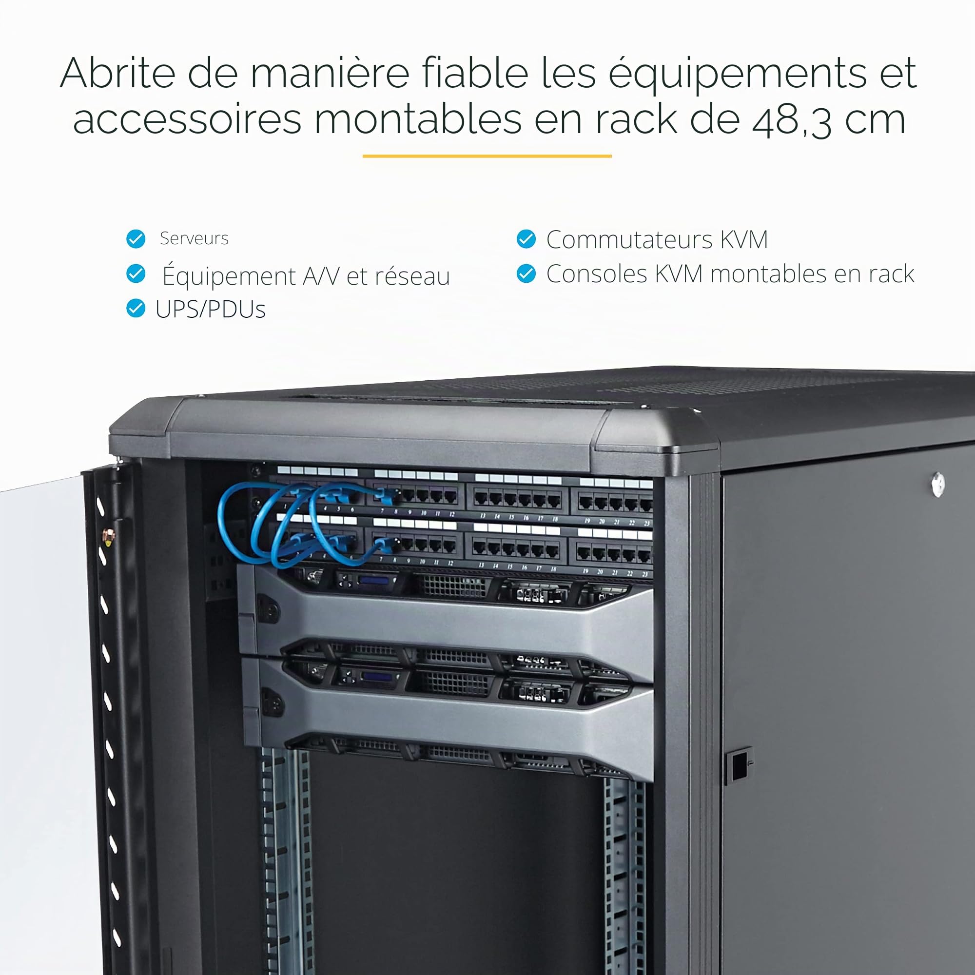 StarTech Armoire Serveur 32U 4 Montants 19", Prof 83cm, 800kg (RK3236BKF) | Rack fermé, Coffret informatique, Compatible EIA/ECA-310-E, Roulettes incluses