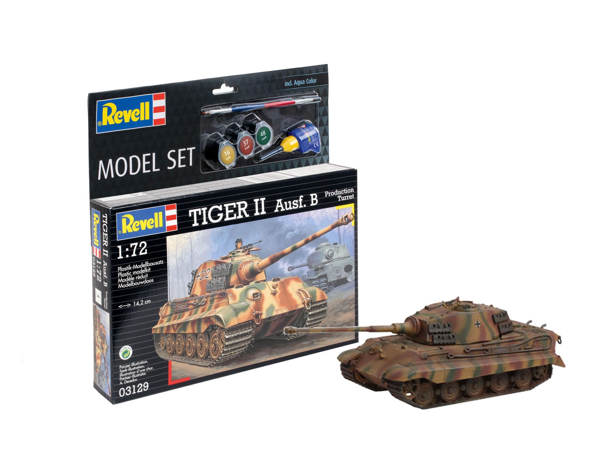 Revell Model Set 63129 Tiger II Ausf. B 1:72 Scale Unbuilt/Unpainted Plastic Model Kit With Accessories