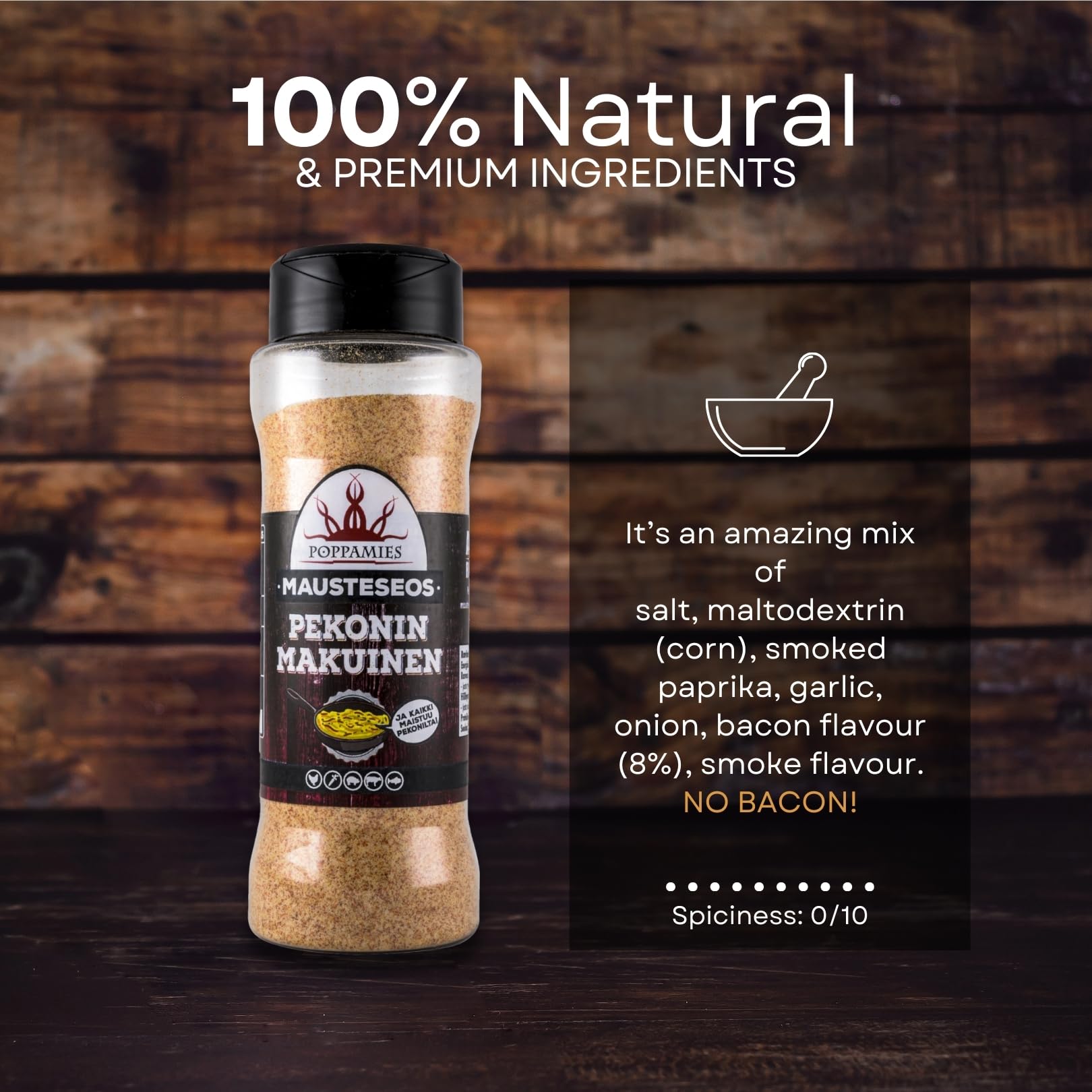 Poppamies Pekonin Makuinen - Mezcla de especias con sabor a tocino - Ideal para carne, patatas y verduras - 100 g
