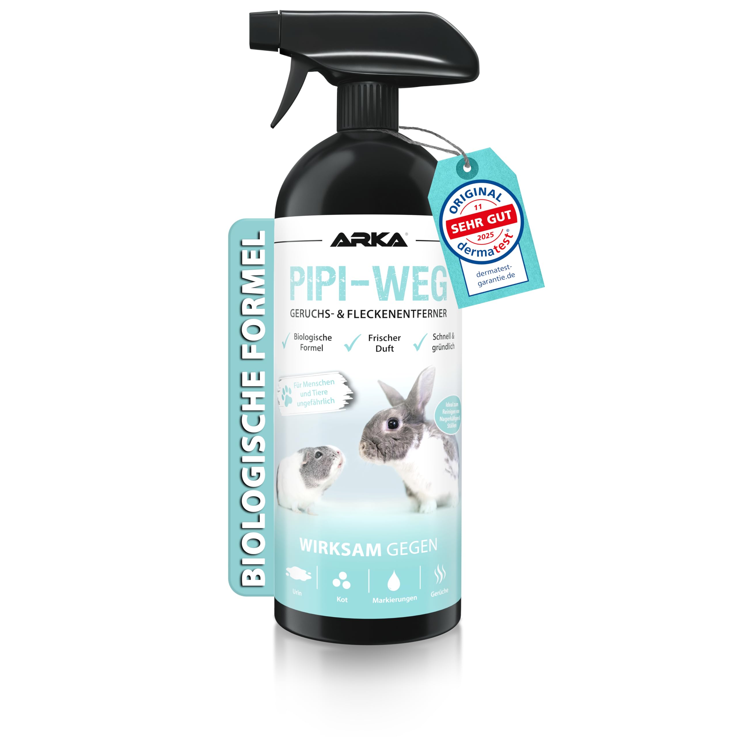ARKA Nagerkäfig Reiniger Spray 750 ml – biologischer Enzymreiniger gegen Urin, KOT, Tiergerüche & Flecken – für Kaninchenstall, Hamsterkäfig, Gehege & Kleintierzubehör – PIPI