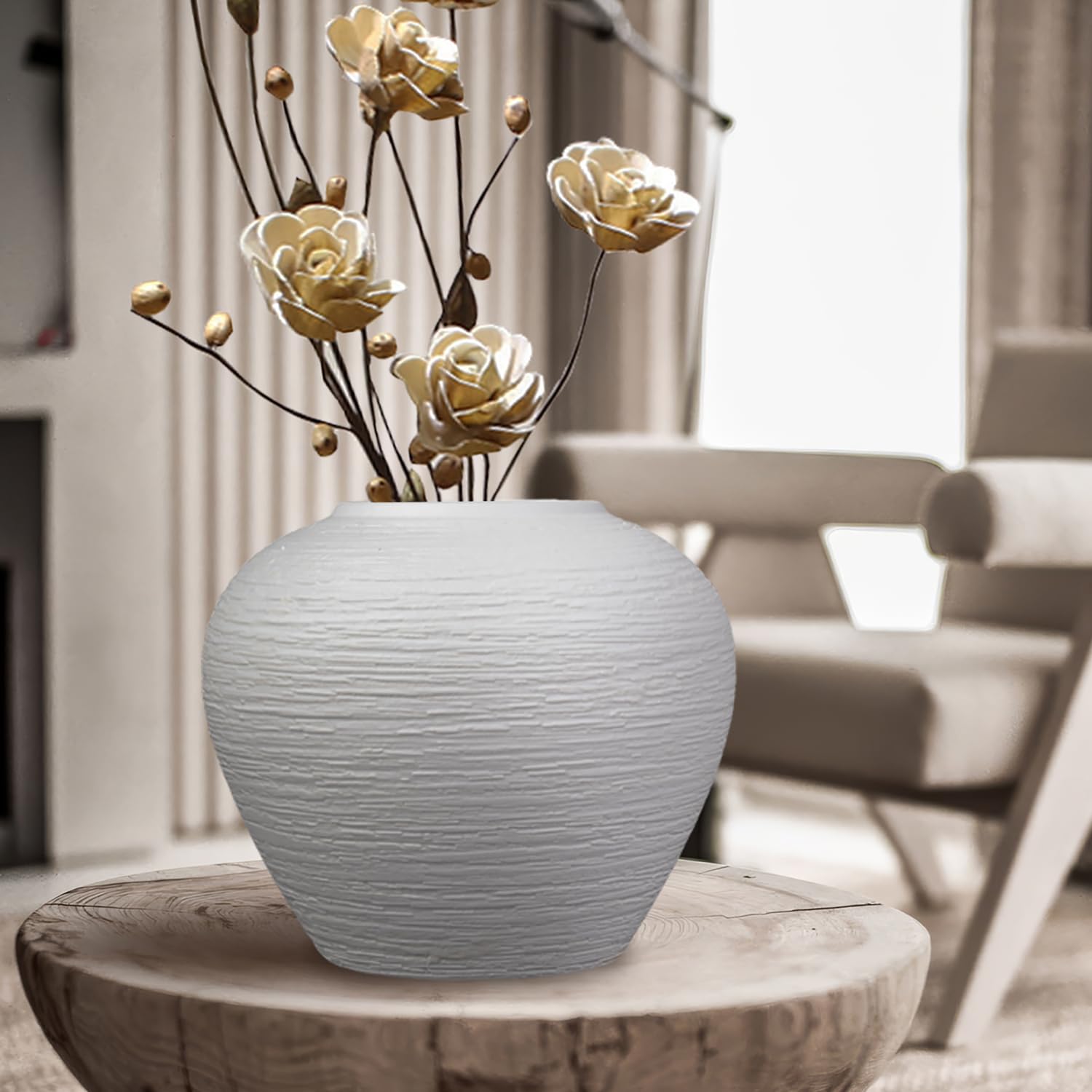 Rustic Ceramic White Vase Pottery Terracotta Vase,6.8 Inch Vintage Tall Floor Vase Farmhouse Rustic Decor for Minimalism Home Decor Aesthetic Centerpiece Living Room Bedroom