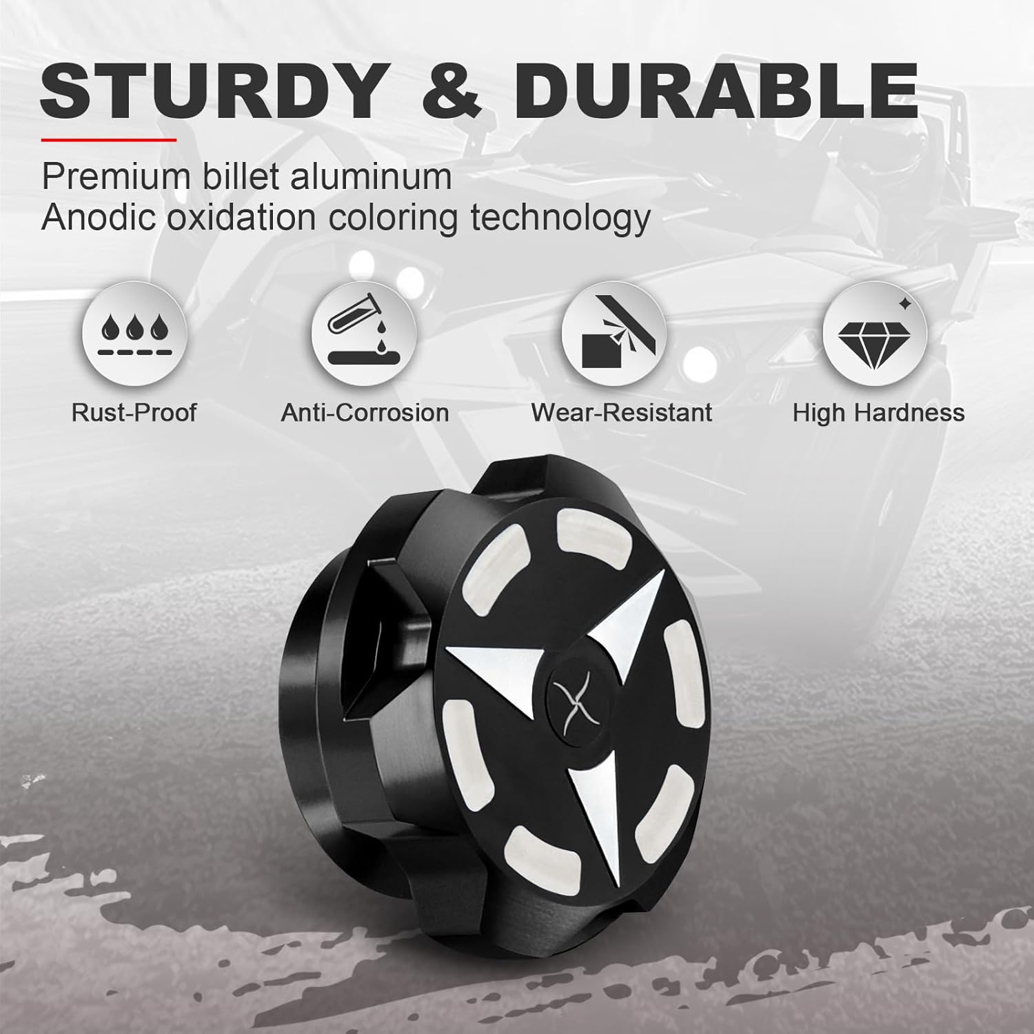 Gas Fuel Cap Compatible with 2015-2023 Polaris Slingshot LE SL S R SLR Grand Touring, Aluminum Oil Cap Replacement for 2521278（BLACK）