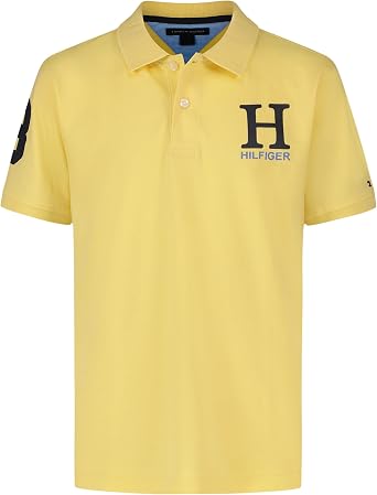 Tommy Hilfiger Boys Short Sleeve Premium Pique Polo Shirt, Button Closure, Soft & Comfortable