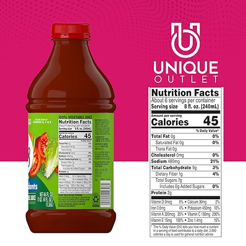 Miniatura 4 de V8 Original - Paquete de 6 antioxidantes 100% jugo de verduras, botella de plástico de 46 onzas líquidas + 80 popotes de plástico desechables de