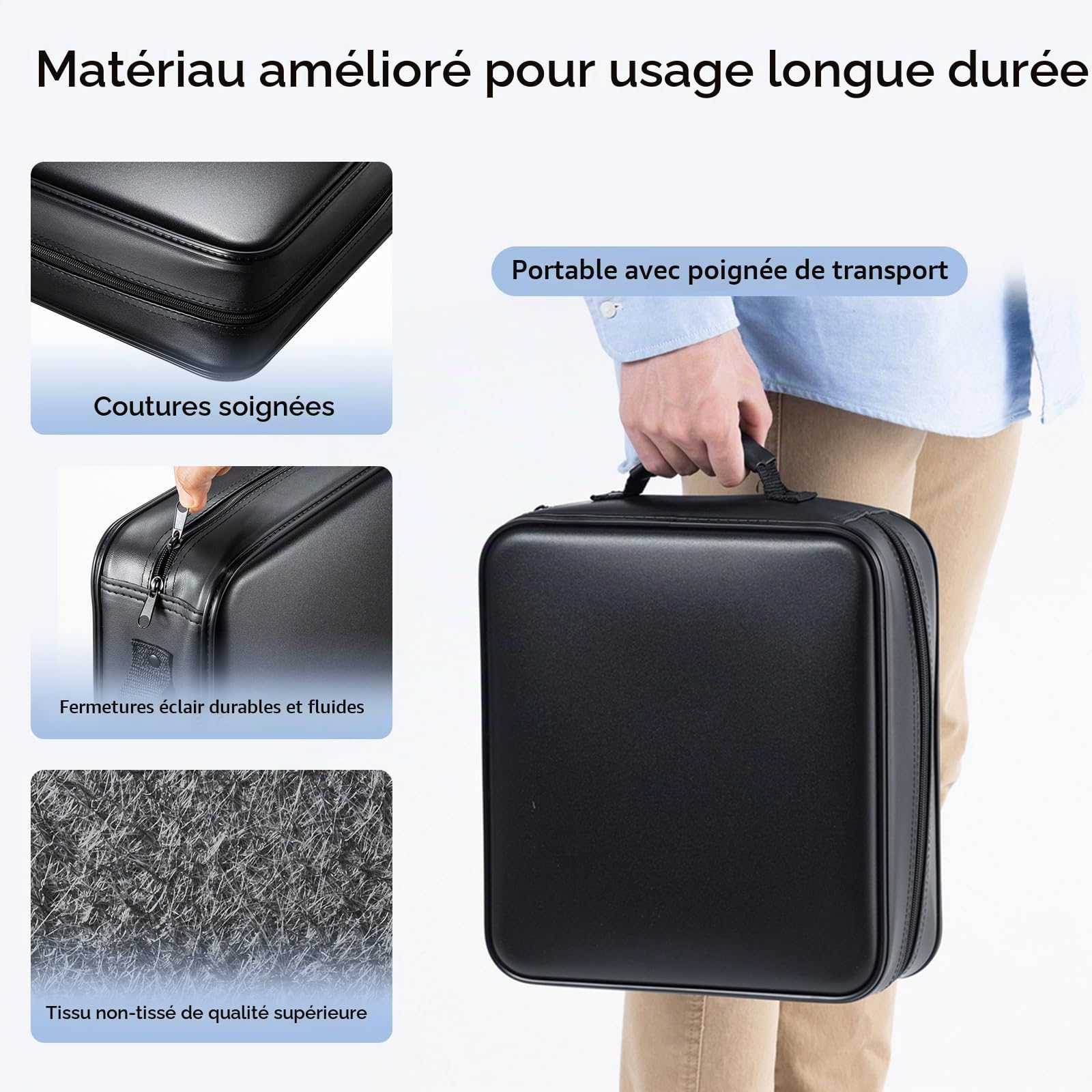SANWA Pochette CD 320 Capacités, Étui de Rangement DVD VCD avec Poignée et Fermeture Éclair, Imperméable, Protection Boîtier Blu-Ray Disques, Portable pour Musique, Maison, Voiture, Bureau, Noir