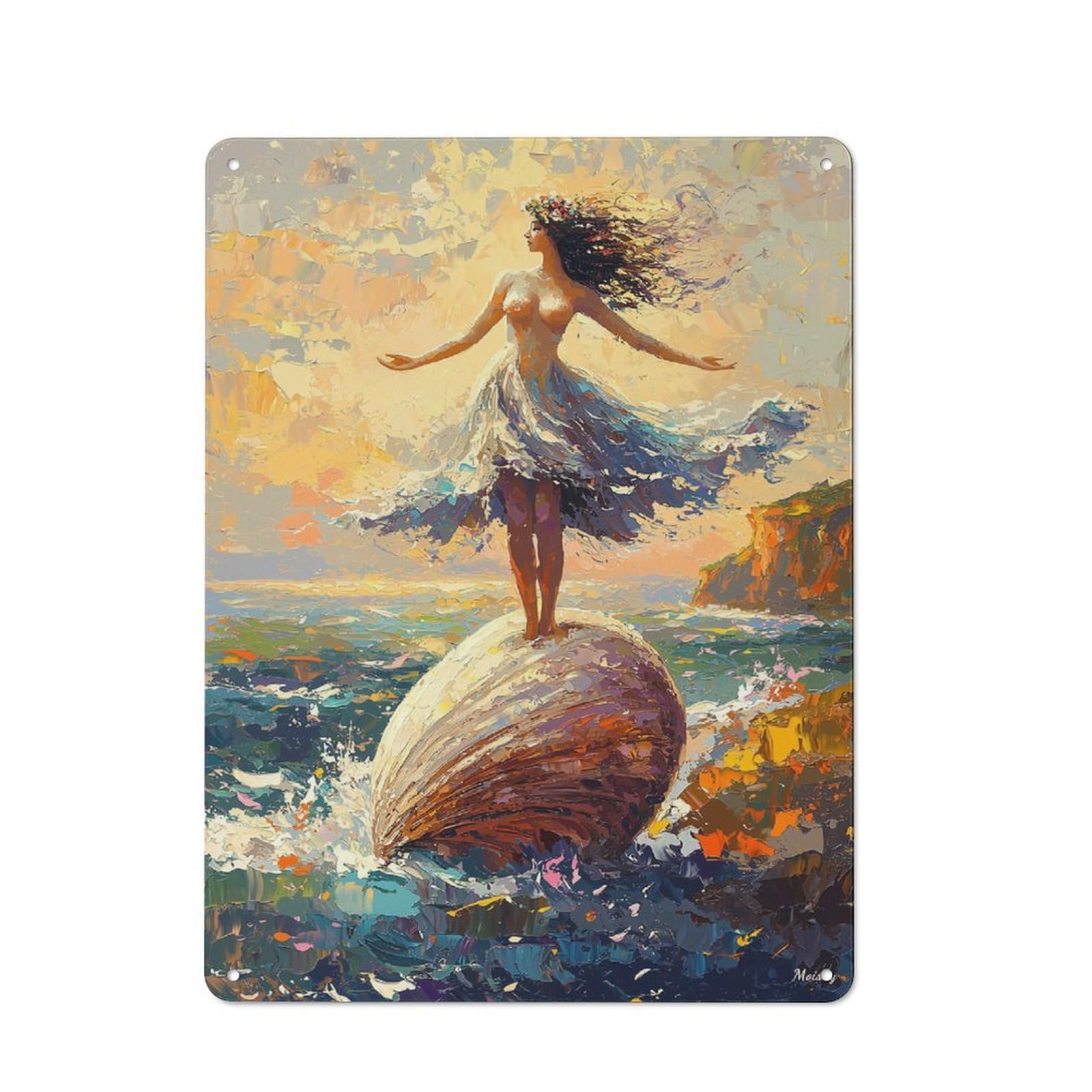 Junmoney Impressionist Inspired Birth Of Venus Shed Metal Sign With Design 40X30cm, Vintage Porch Wall Decor For Patio Bar, Workshop, Shed Or Kitchen
