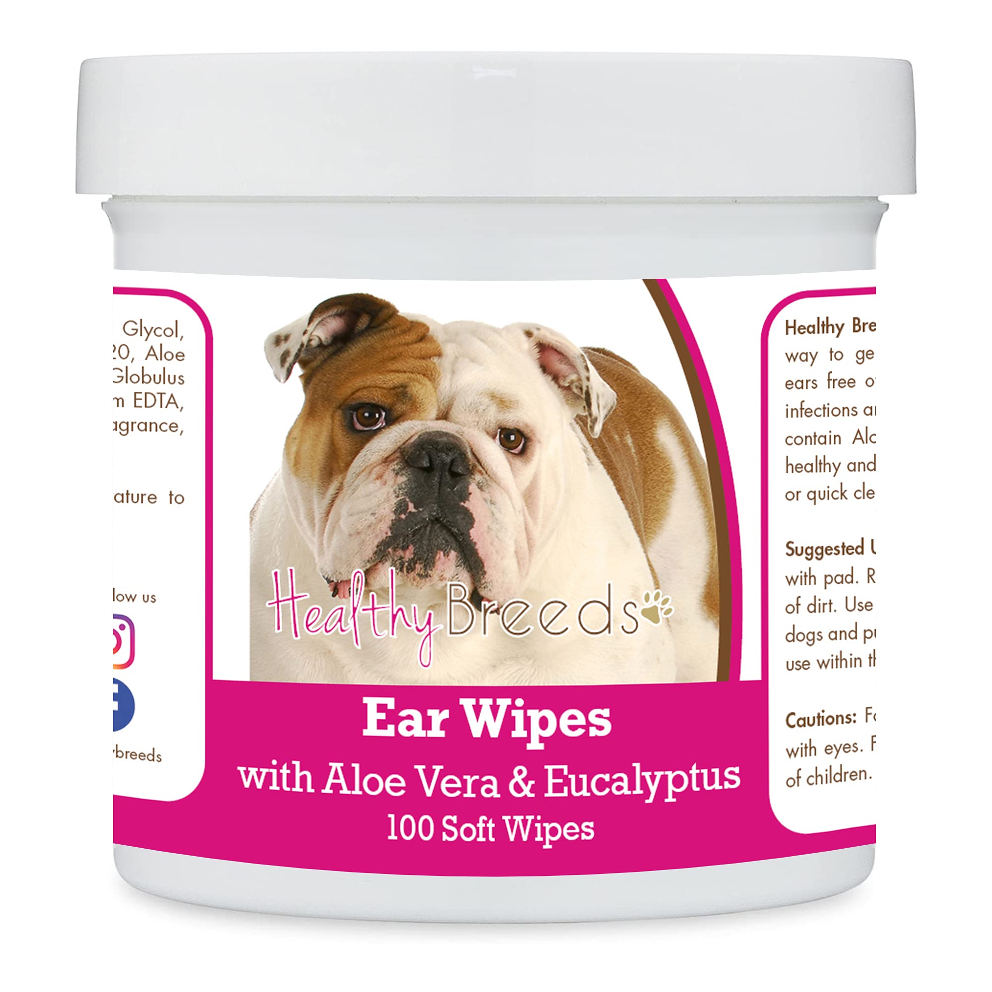 Healthy Breeds Bulldog Ear Cleaning Wipes with Aloe &amp; Eucalyptus for Dogs 100 Count