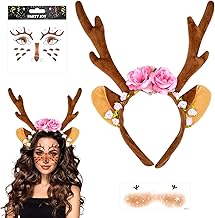 Deer Wood Reindeer Headband Tiara with Horns Tattoo Deer Face Headband Headband Halloween Women Carnival, Christmas, Elf Party for Christmas Gifts