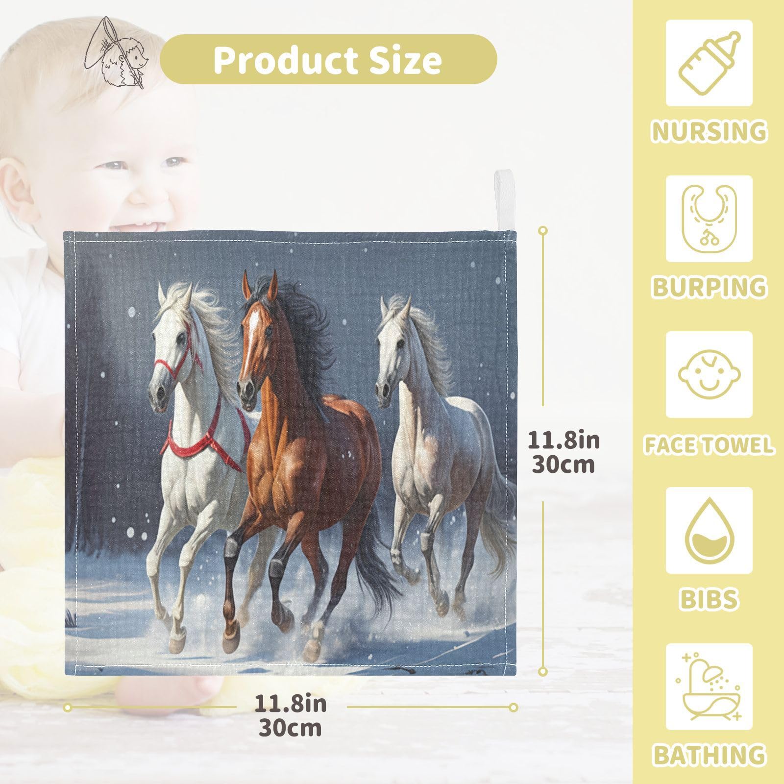 Kigai Running Horse Baby Washcloths,5pcs Ultra Soft Absorbent Towel,Newborn Bath Face Towel, Natural Reusable Baby Wipes for Sensitive Skin, Baby Registry as Shower