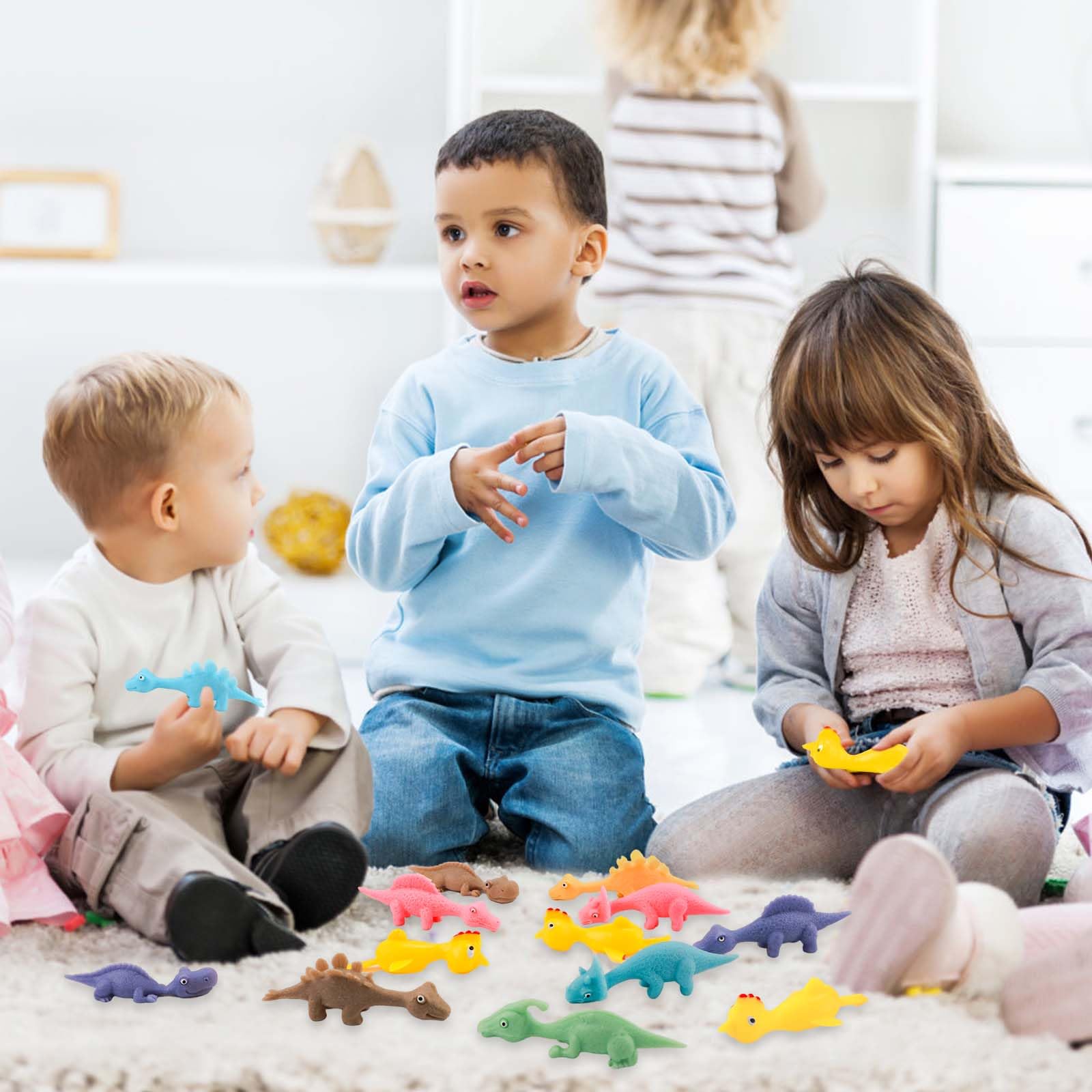 24 Sztuki Zabawek Strzelajacych Palcami, Kurczak z Miekkim Gumowym Palcem Smieszne Mini Latajace Dinozaury dla Chlopców Dziewczat Upominki na Przyjecie (Zólta Laska + Kolorowy Dinozaur)