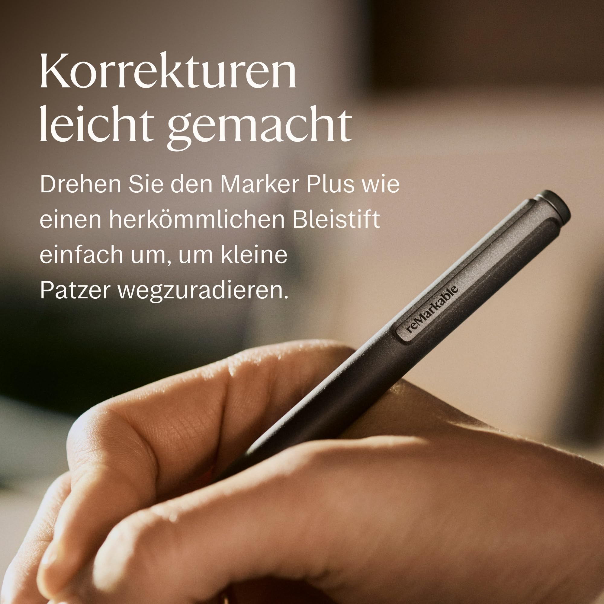 reMarkable Marker Plus für Paper Pro, Pro Move und Paper Pure | Reaktionsschneller und präziser Stift mit integriertem Radiergummi, inklusive 6 Ersatz-Marker-Spitzen – Schwarz