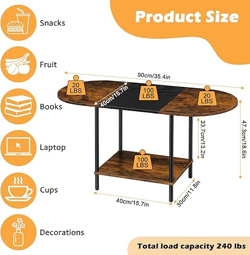 Miniatura 2 de ETELI Mesas de centro redondas pequeñas para espacios pequeños, mesa de centro ovalada de granja con estante de almacenamiento de 2 niveles, mesa de