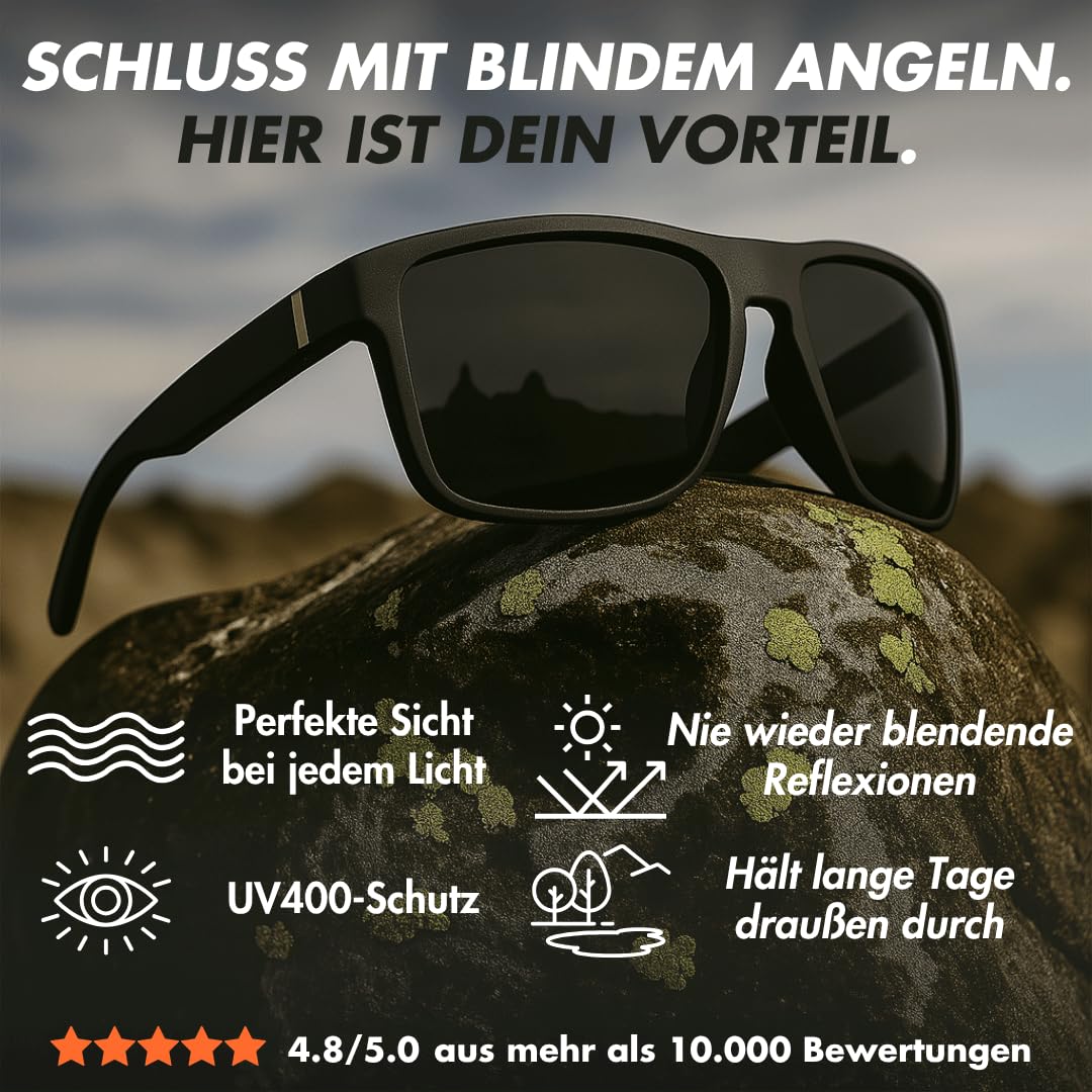 MEIION BITEVIEW | POLARISIERTE PREMIUM-BRILLE FÜR ANGLER Ultraleichte Polarisierte Sonnenbrille Herren & Damen UV400 Schutz, Rechteckiger Rahmen für Sport & Freizeit