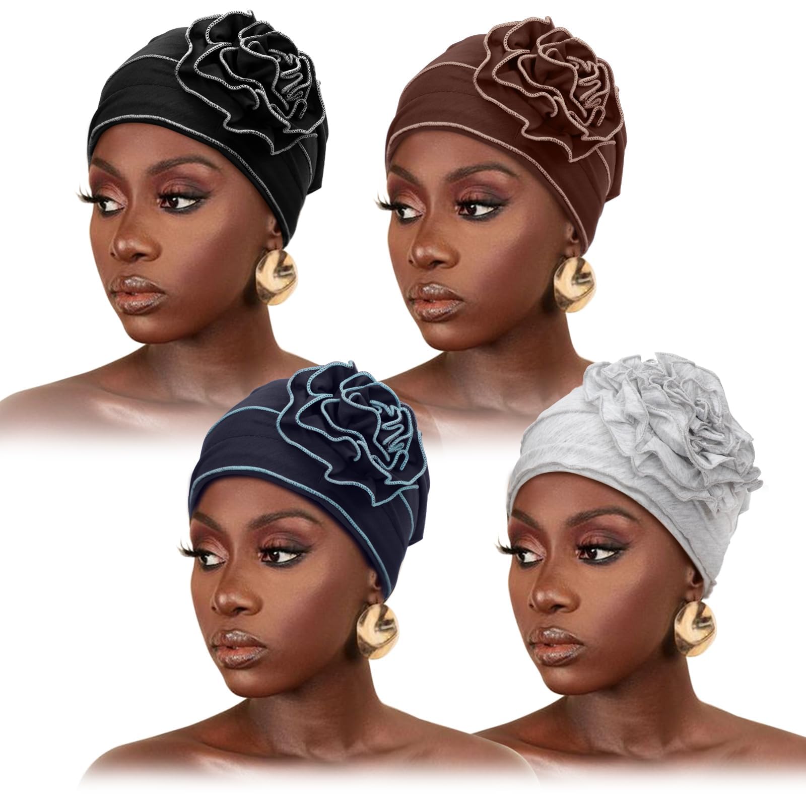 DRESHOW Chemo Turban Headwear Soft Cancer Headwrap Hat for Women Beanies Flowers Hair Loss Cap