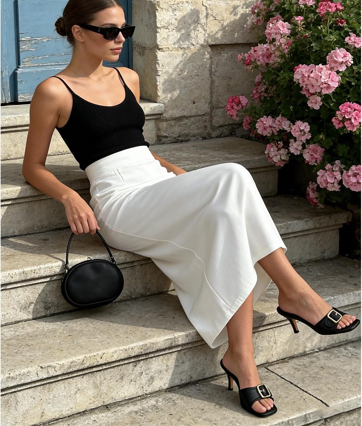 Dsevht Black Kitten Heel Sandals Stiletto Low Heels Slip On Slides Mule Sandal Square Open Toe Dress Shoes for Women - Image 2