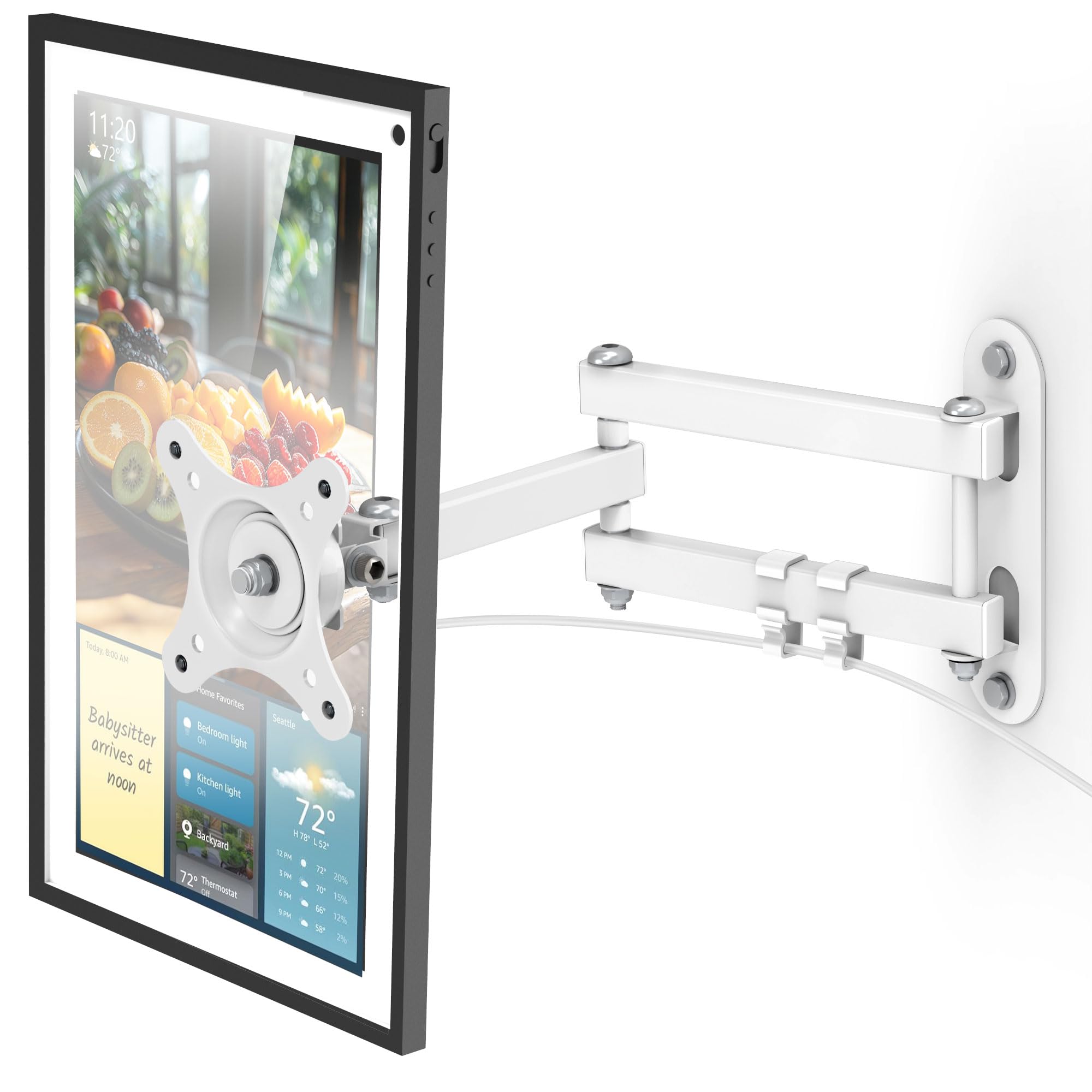 PlusAcc Wall Mount for Show 15 - Rotate Tilt Swivel Wall Stand Shelf for Show 15 & Monitors 13"-27", Metal Adjustable Mounting Bracket with Heavy Duty 17" Extension Arm (White)
