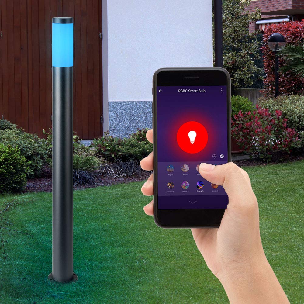 Smart Home RGB LED Außen Steh Lampe Edelstahl Säule Garten Wege Beleuchtung dimmbar Rasen Blumenbeet Vorgarten Stand Leuchte Sprachsteuerung App steuerbar über Handy