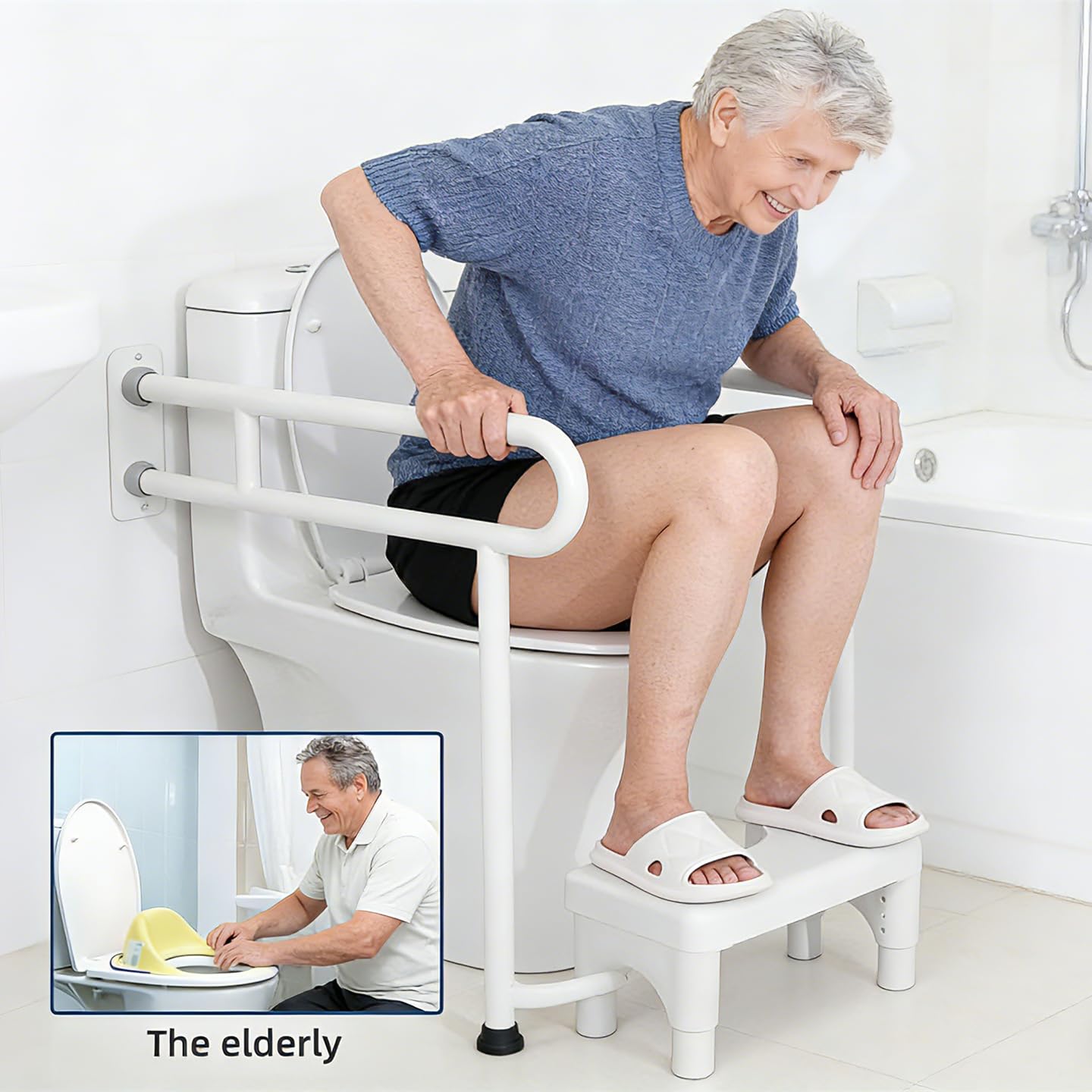 Sgabello per WC regolabile in altezza, gradino rimovibile per WC, sgabello per vasino attaccabile, sgabello portatile per il bagno, antiscivolo, sgabello ausiliario per WC, regalo per la salute della