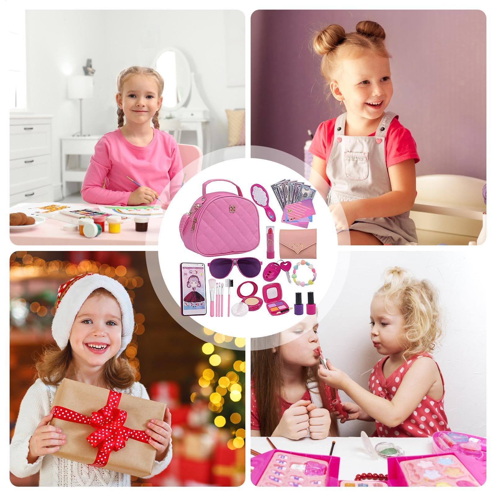 Monedero de Juego para niños pequeños, Monedero de con Accesorios - Juego de Juguetes 27X | Juguetes de Maquillaje para Juegos de simulación, Que Incluyen Billetera, teléfonos, Gafas de