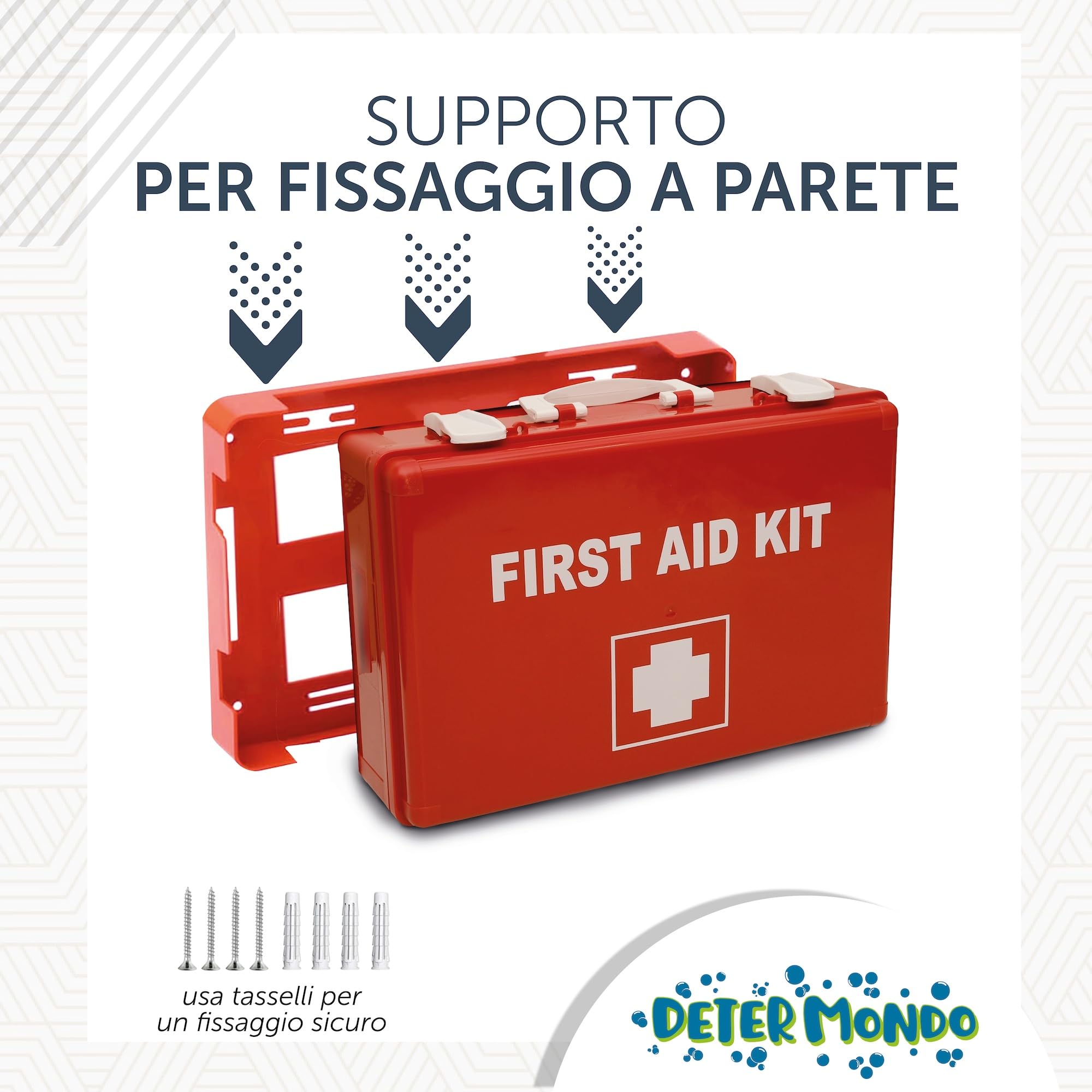 DETERMONDO Kit Pronto Soccorso con Allegato 1 Conforme al DM 388/DL81 per Aziende oltre 3 Dipendenti Cassetta Rigida con Staffa da Muro Formato Professionale Made in Italy