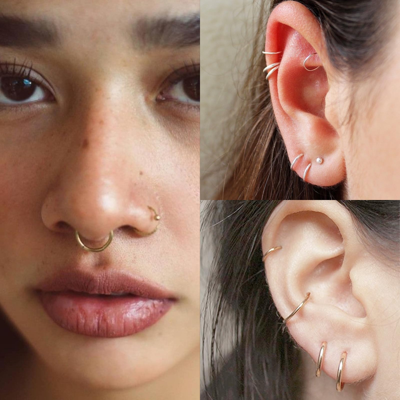 20G 18G 16G Titanium Nose Ring Hoop, Cartilage Hoop Earrings for Women Men Silver Gold Nose Ring Septum Ring Tragus Conch Helix Daith Lip Piercing Jewelry 6mm/7mm/8mm/9mm/10mm — view 4