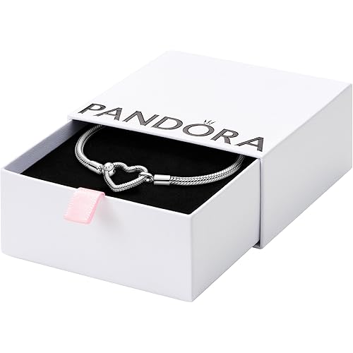PANDORA Pandora Moments Heart Closure Snake Bracelet, 925 Sterling Silver, Size: 16cm, 6.3 in - 599539C00-16