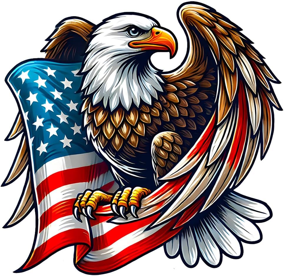 2 PCS American Eagle Flag Vinyl Decals - Waterproof Removable Stickers for Car, Truck, Motorcycle, Laptop, Bumper- Patriotic Flag Sticker (Z038)