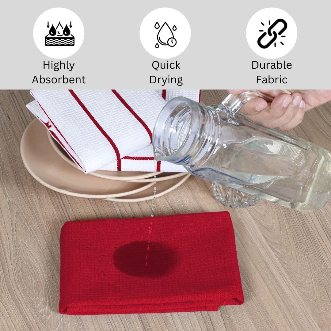 100% Cotton Waffle Kitchen Towels Assorted Set of 6 - Soft Absorbent Durable Reusable - Perfect for Drying Cleaning Everyday Kitchen Use - Quick Drying Dish Towels 16x26 Inch Red White - Image 3