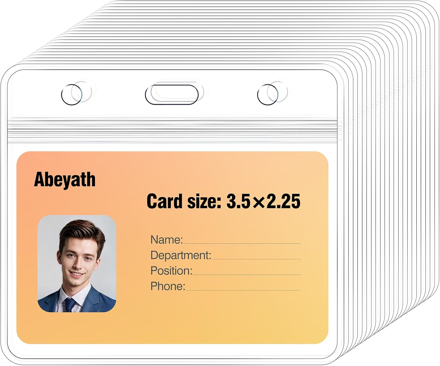 Abeyath 100 Pack Extra Thick ID Card Name Badge Holder Heavy Duty Waterproof Clear Plastic PVC Horizontal Sleeve Pocket Resealable