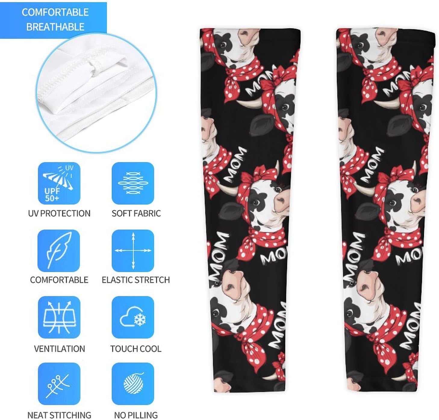 Cow-Print Farm Mama Arm Sleeves Sun Protection Sleeves Sports Cooling Arm Compression Sleeve for Men Women