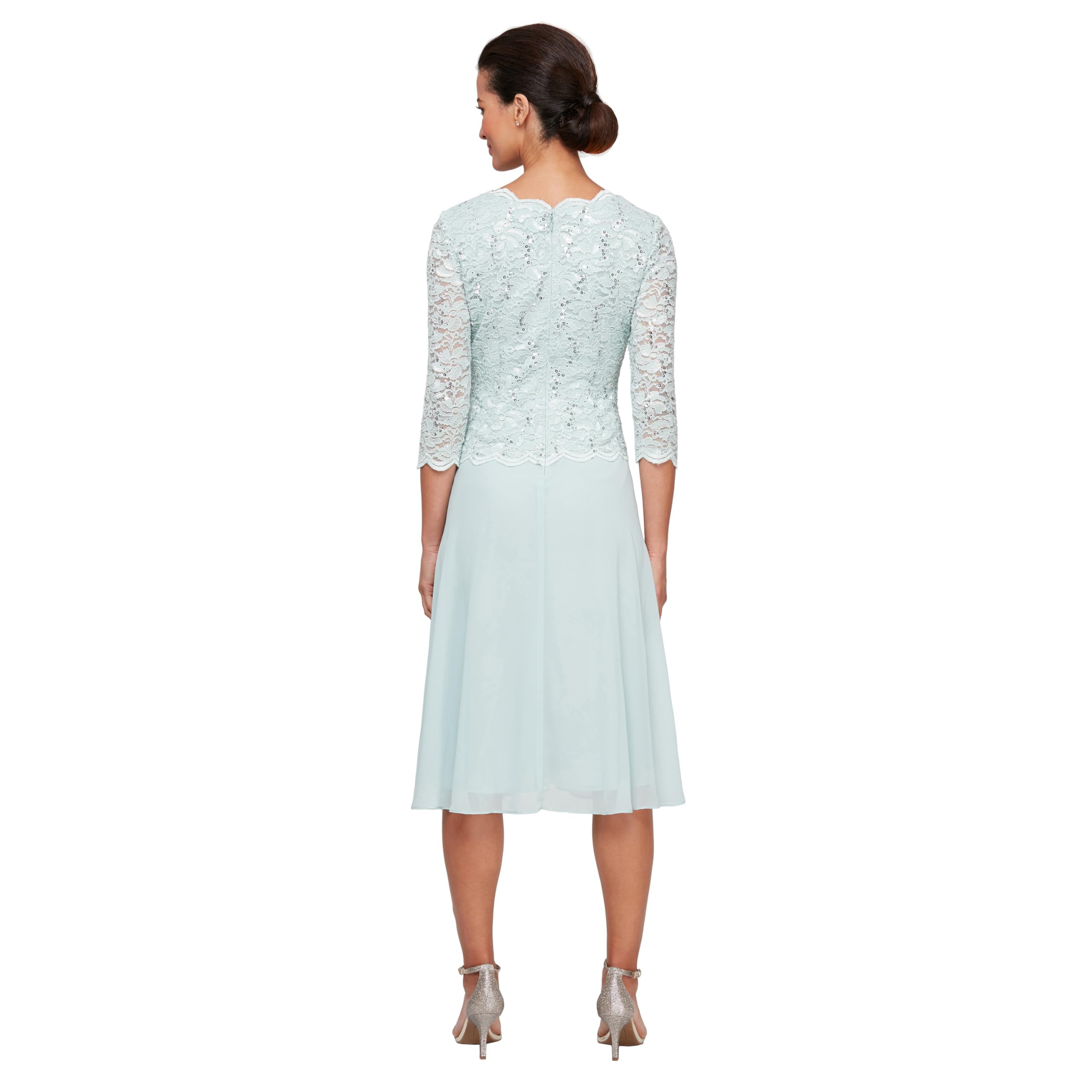 3/4 sleeve dress A Line Tea Length Wedding Dresses 3 4 Satin Midi – BRIDALVENUS Size:0P sequence T Shirt Dress Men