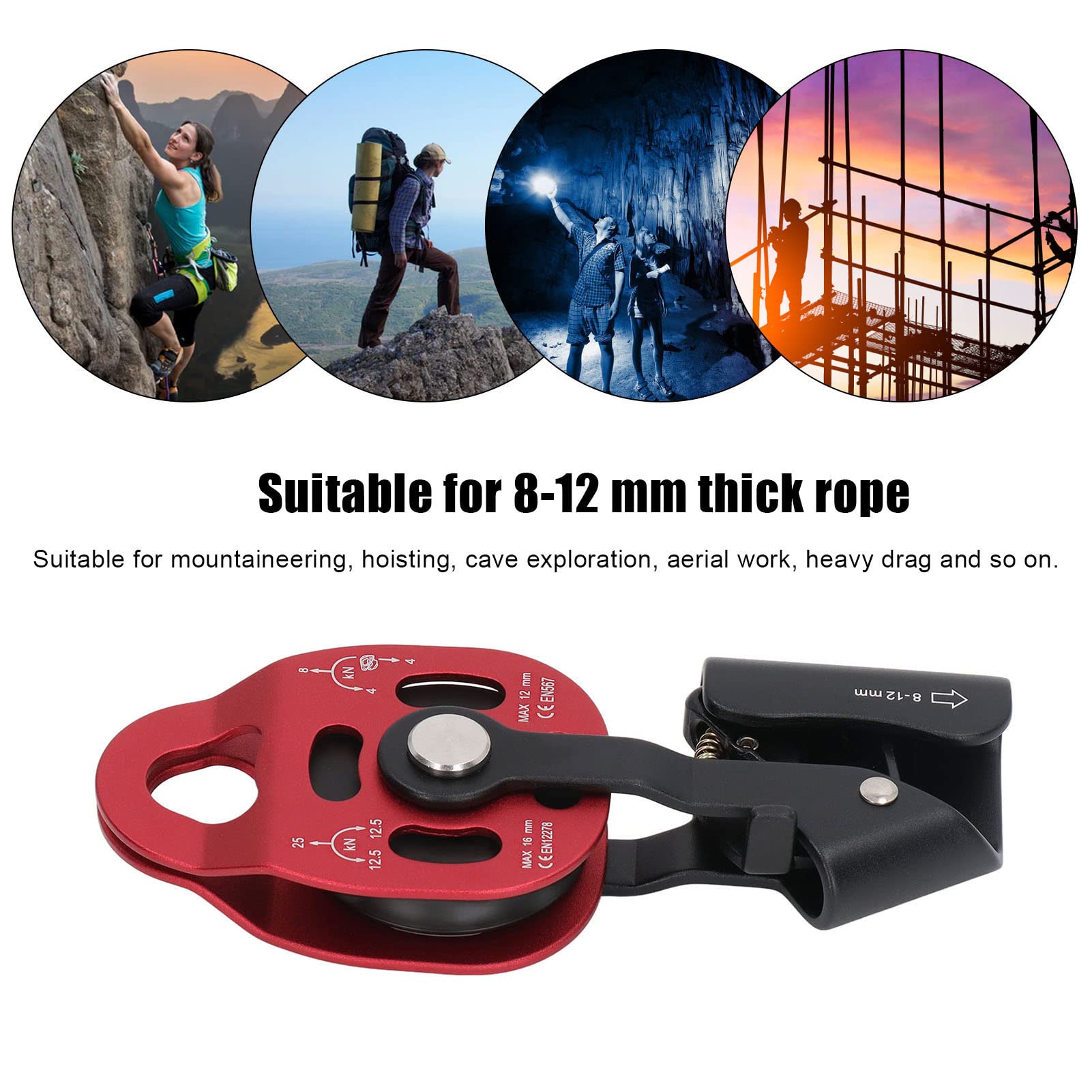 Yuecoom Lift Weight Pulley, Aviation Aluminum Puller Weight Cable Pulley for Survive Rock Climb High Altitude Heavy for 8?12mm Rope (Red)