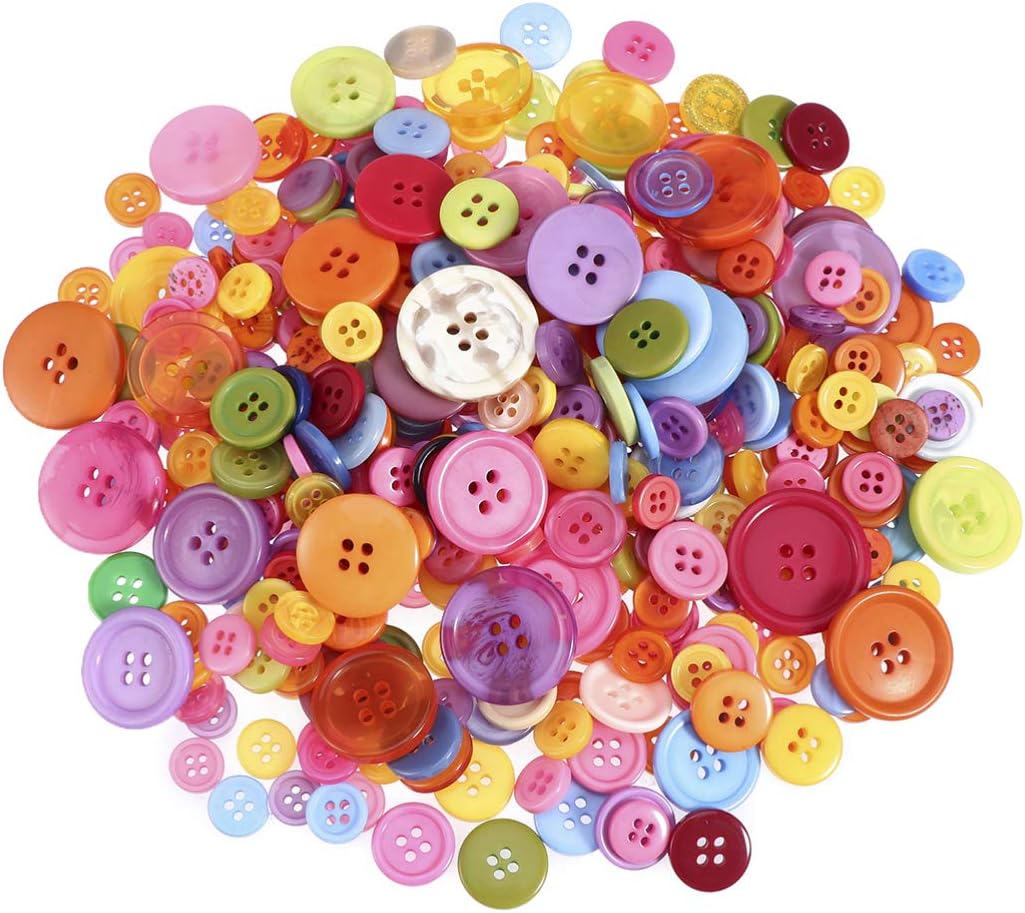 600pcs Round Resin Button Assorted Color 2 and 4 Holes Craft Buttons for Sewing DIY Crafts Kids Manual Painting Scrapbooking