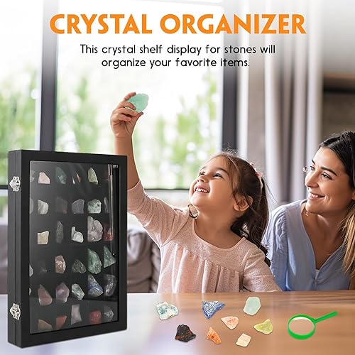 Miniatura 5 de Rock Collections - Caja para niños, vitrina de piel sintética con rejilla de 36 pulgadas, estante de almacenamiento y exhibición para coleccionables