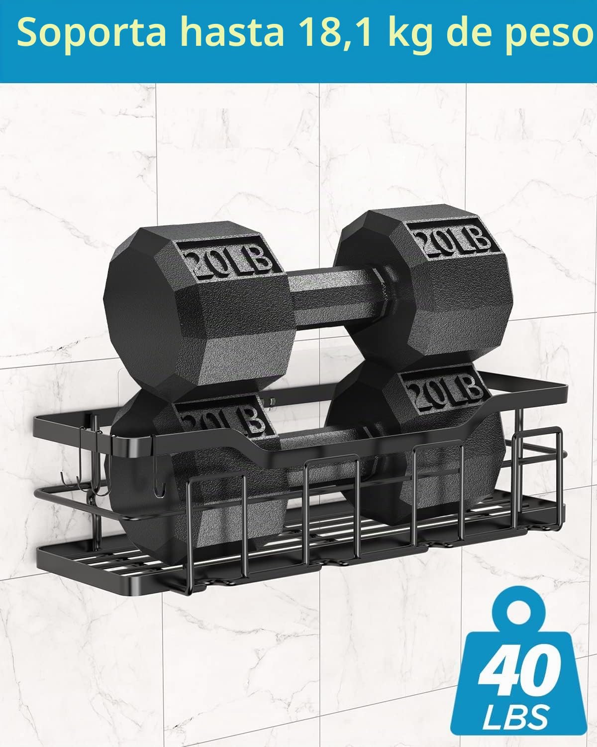 Organizador de ducha – Paquete de 5 estantes de ducha, organizador de ducha adhesivo para colgar sin taladrar, organizador de baño de acero inoxidable de gran capacidad, almacenamiento de