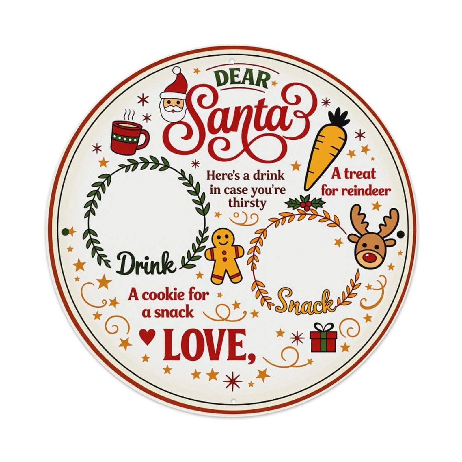 Dear Santa Drink Snack Love Round Tin Sign Vintage Style Metal Sign Home Bar Garden Wall Plaque Decor Metal Poster 8x8 Inch