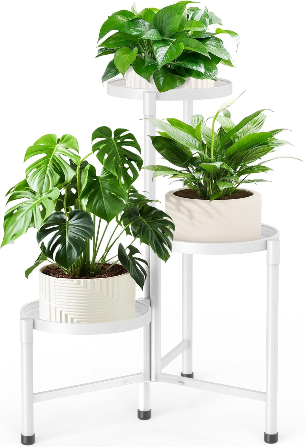 3 Tier Metal Plant Stand Indoor Outdoor, JOPBENG Corner Plant Shelf with 10 Inch Wide Tray,Flower Pot Display Holder Iron Rack Organizer Stand for Living Room Office Garden Patio Balcony Bedroom White
