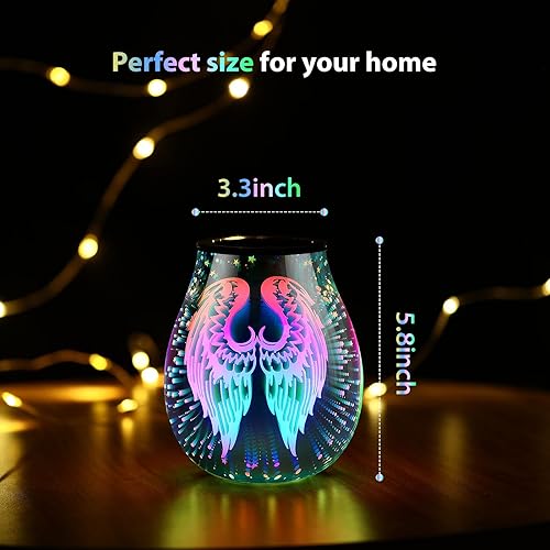 Miniatura 2 de Calentador eléctrico de cera con aroma de alas de ángel 3D con luz LED de 7 colores cambiantes, calefacción PTC, bandeja de silicona extraíble,